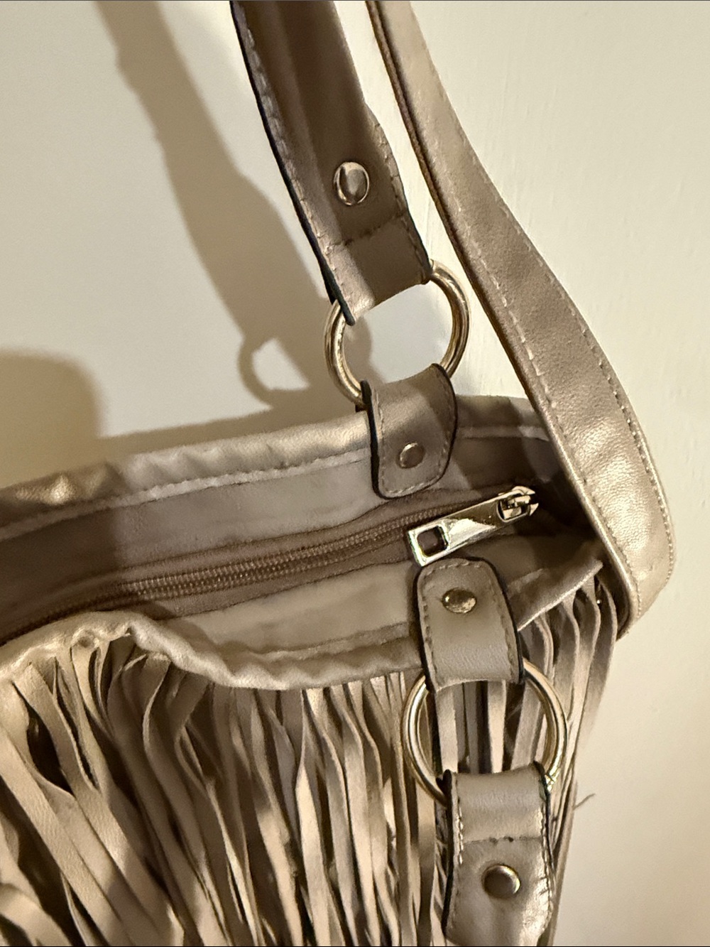 Fringe Crossbody Shoulder Bag in Taupe - Picture 7 of 12
